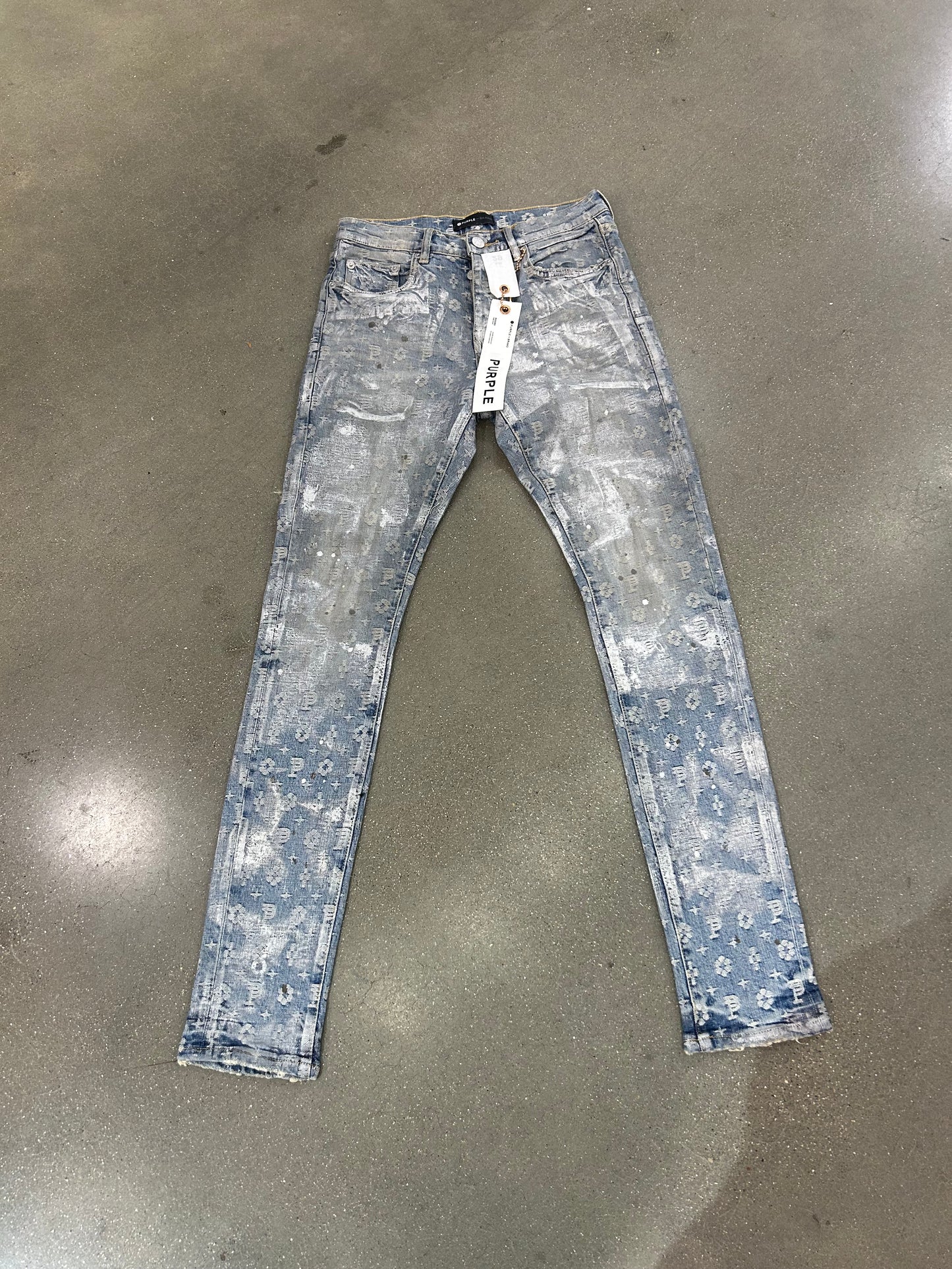 PREOWNED Purple Brand Jacquard Monogram Jeans Holographic Indigo