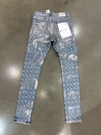PREOWNED Purple Brand Jacquard Monogram Jeans Holographic Indigo