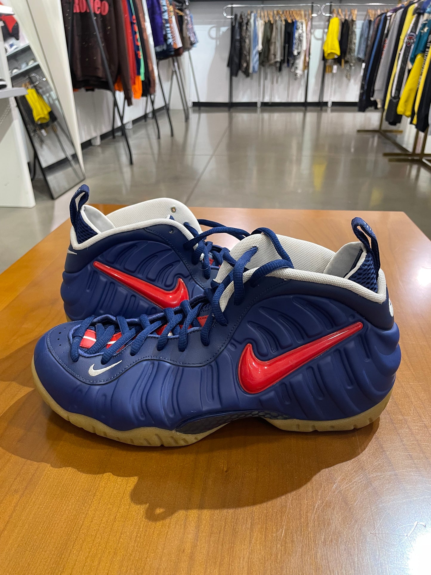 Preowned Nike Foamposite Blue Void University Red