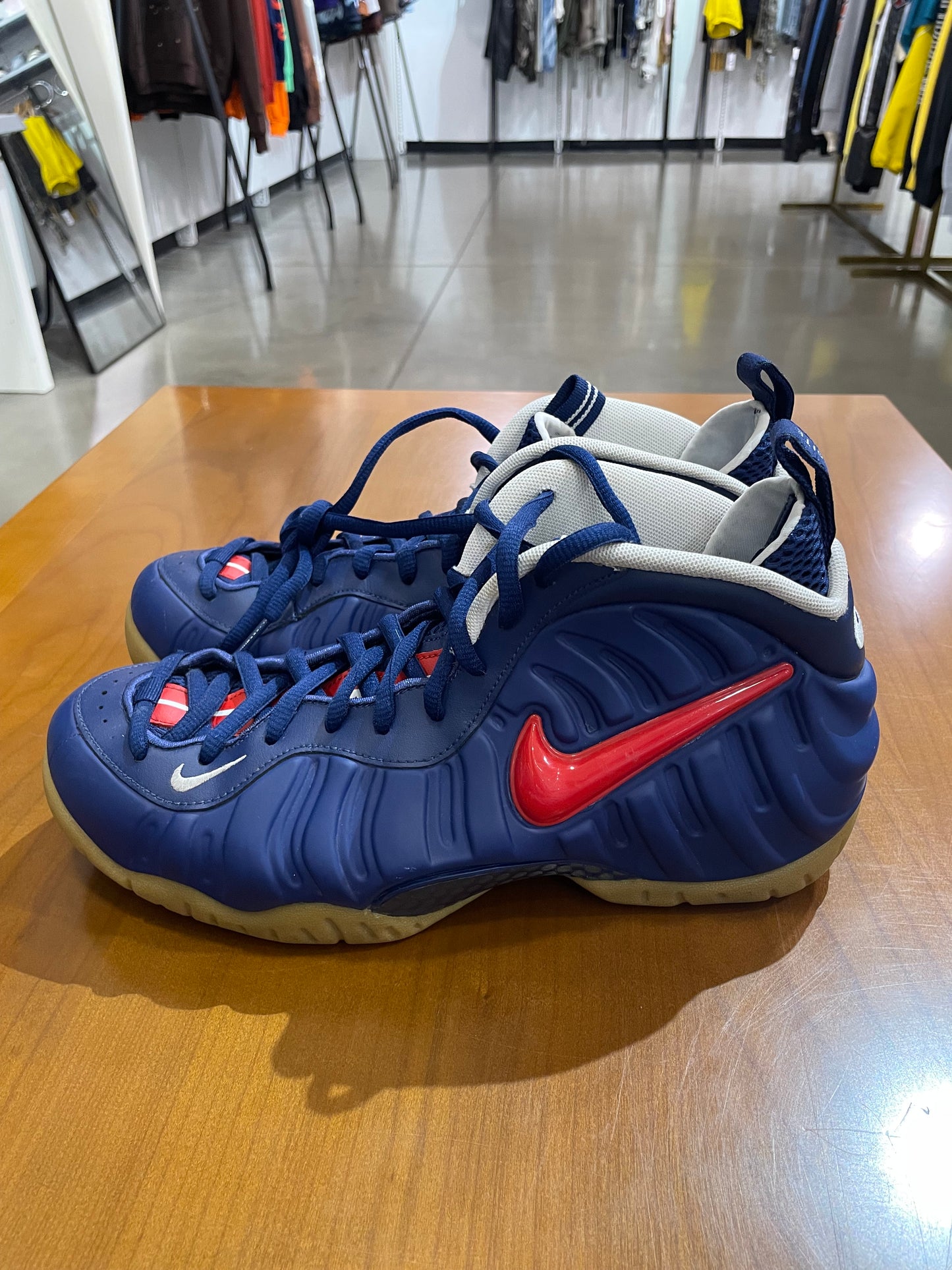 Preowned Nike Foamposite Blue Void University Red