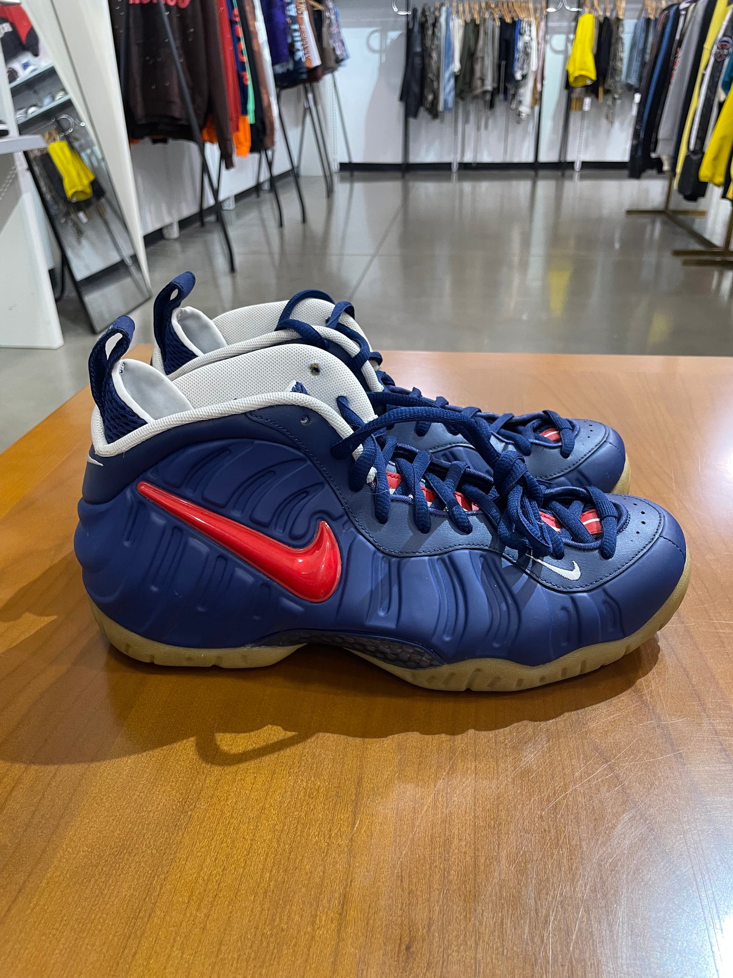 Preowned Nike Foamposite Blue Void University Red