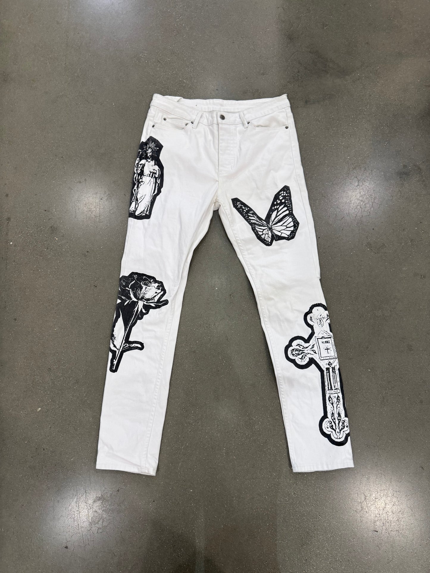 Preowned Ksubi Patchwork White Denim Pants