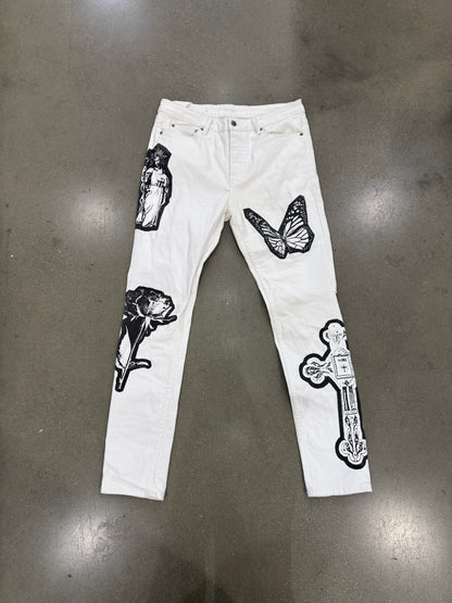 Preowned Ksubi Patchwork White Denim Pants