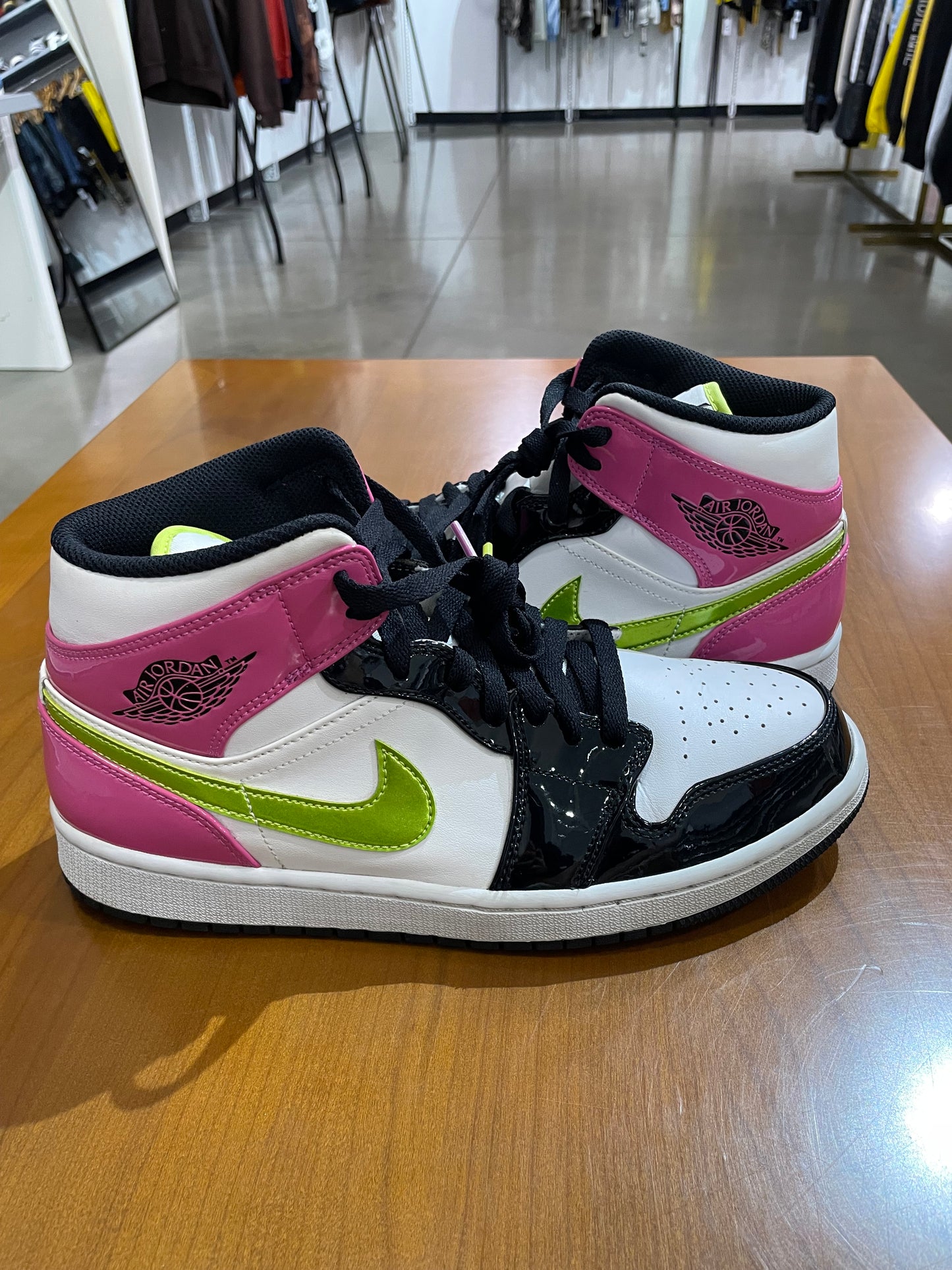 Preowned Air Jordan 1 Mid White Black Cyber Pink