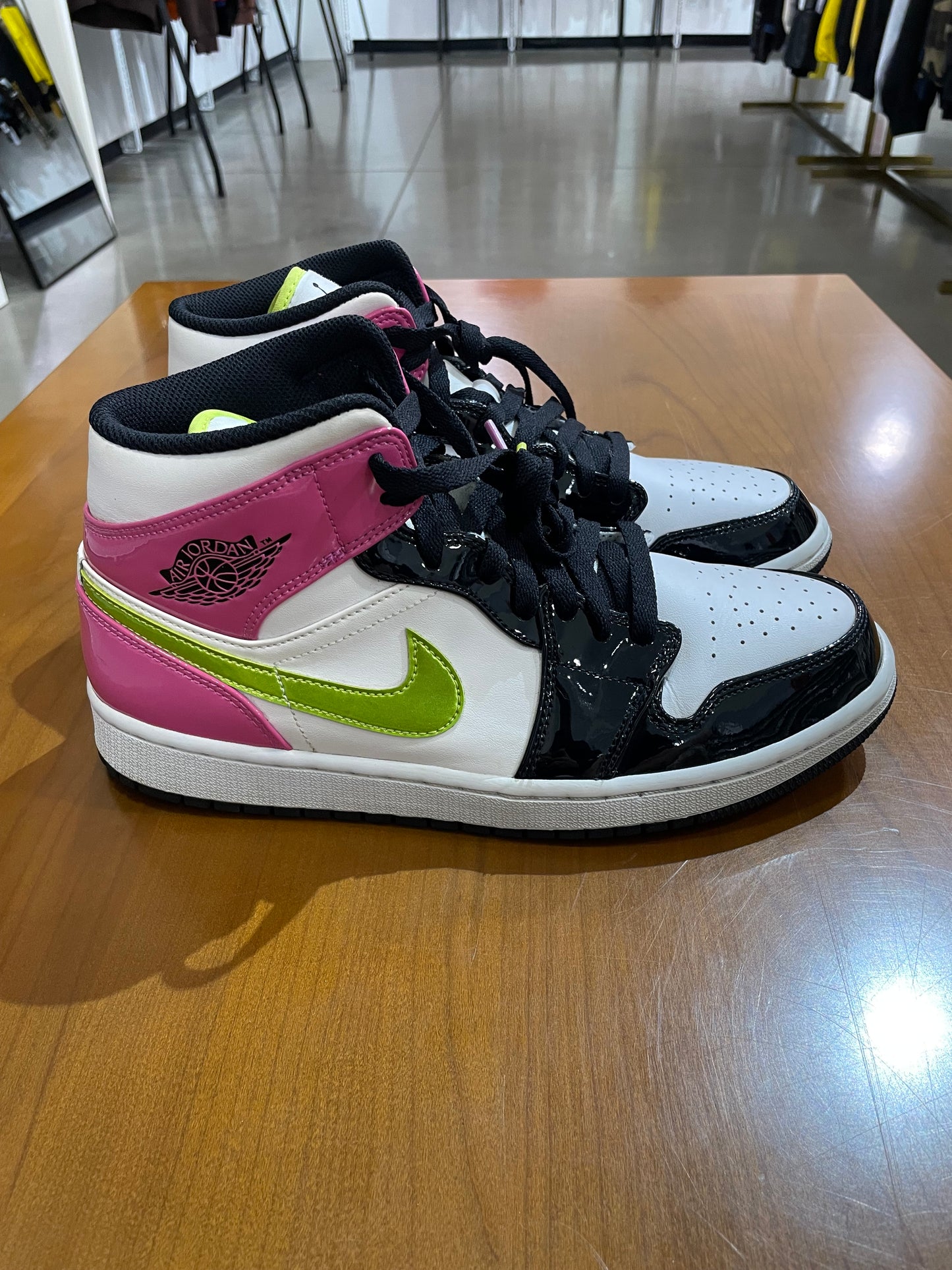 Preowned Air Jordan 1 Mid White Black Cyber Pink