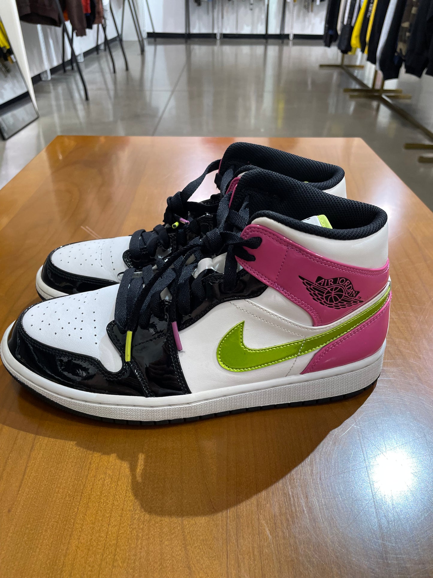 Preowned Air Jordan 1 Mid White Black Cyber Pink