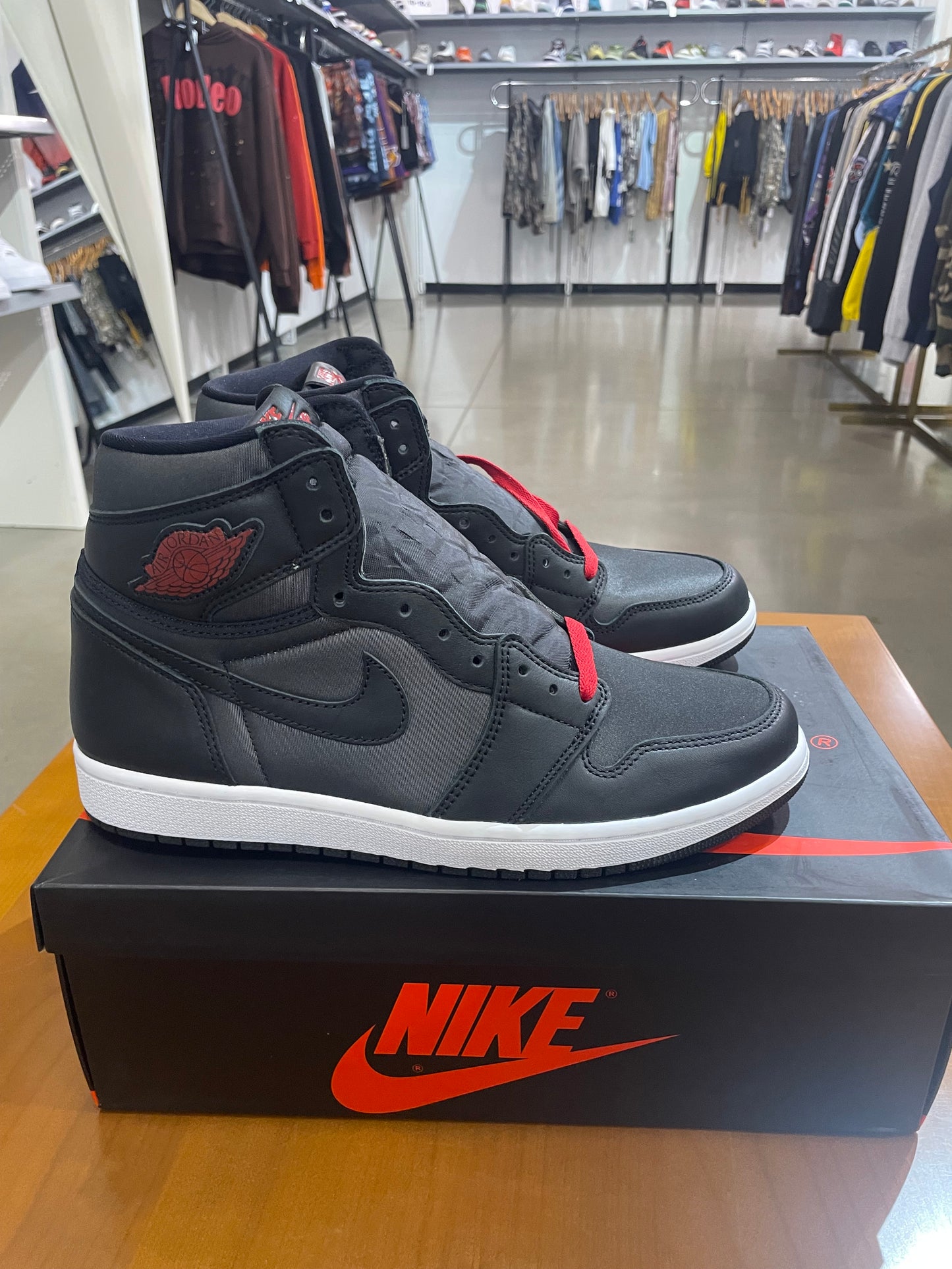 Air Jordan 1 Black Satin Gym Red