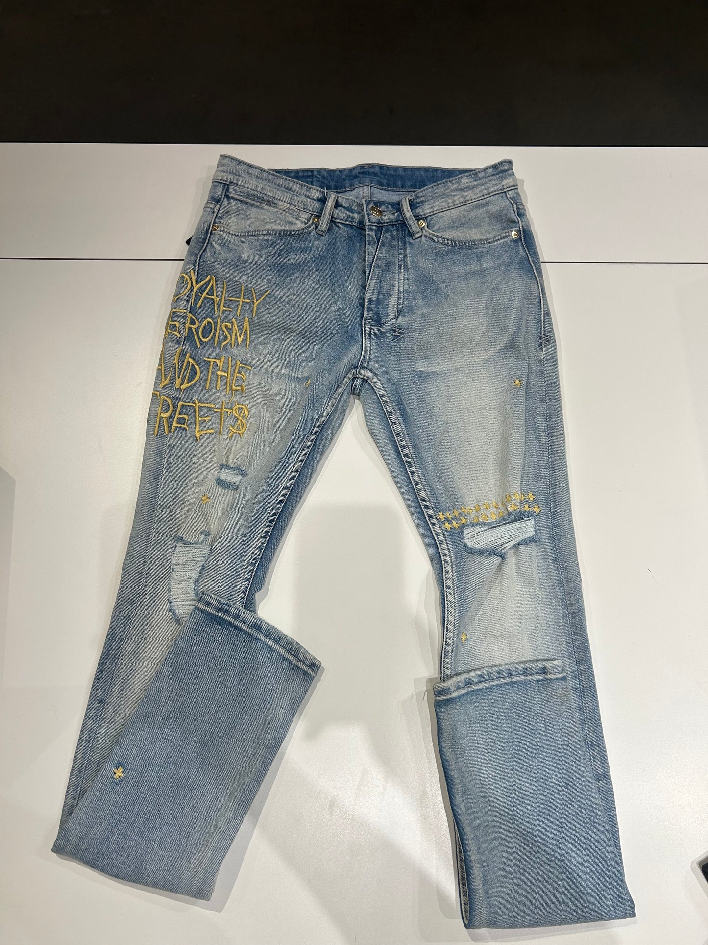 Preowned Ksubi 23 Van Winkle Limited Embroidered Jeans Blue