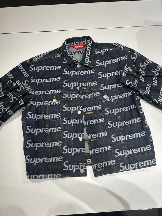 Supreme Jacquard Logos Denim Trucker Jacket