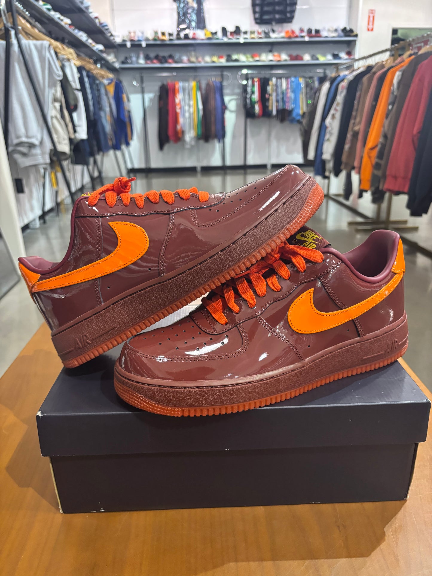 Preowned Nike Air Force 1 Low Patent Leather Dark Team Red Safety Orange