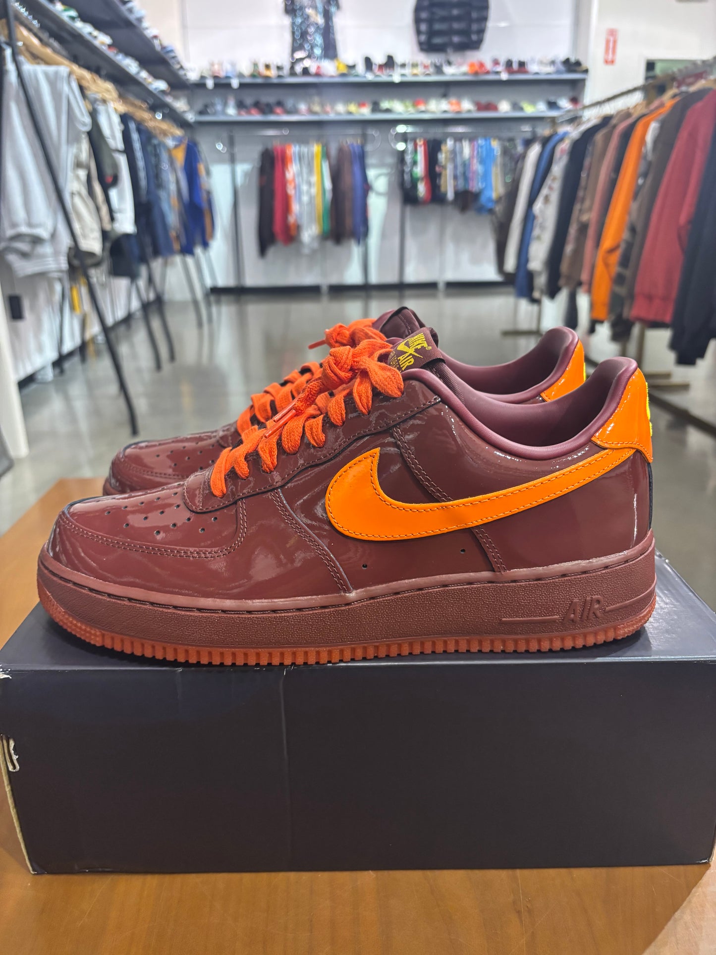 Preowned Nike Air Force 1 Low Patent Leather Dark Team Red Safety Orange