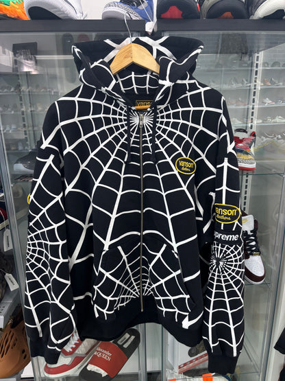 Supreme Vanson Leathers Spider-Man Zip Up Hooded Sweatshirt Black