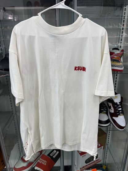 Preowned Ksubi White Tee Mekanik Ekcess White/Red