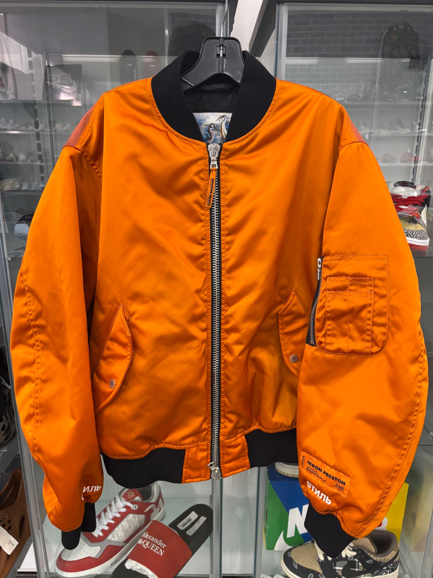 Heron Preston Two-Tone Bomber Jacket Orange