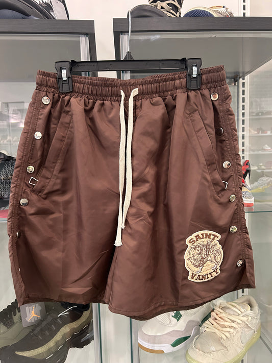 PREOWNED Saint Vanity Nylon Logo Button Shorts Brown