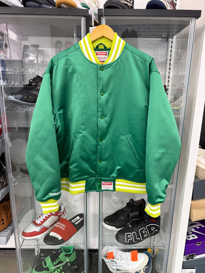 Preowned Supreme Mitchell & Ness Satin Varsity Jacket (FW24) Green