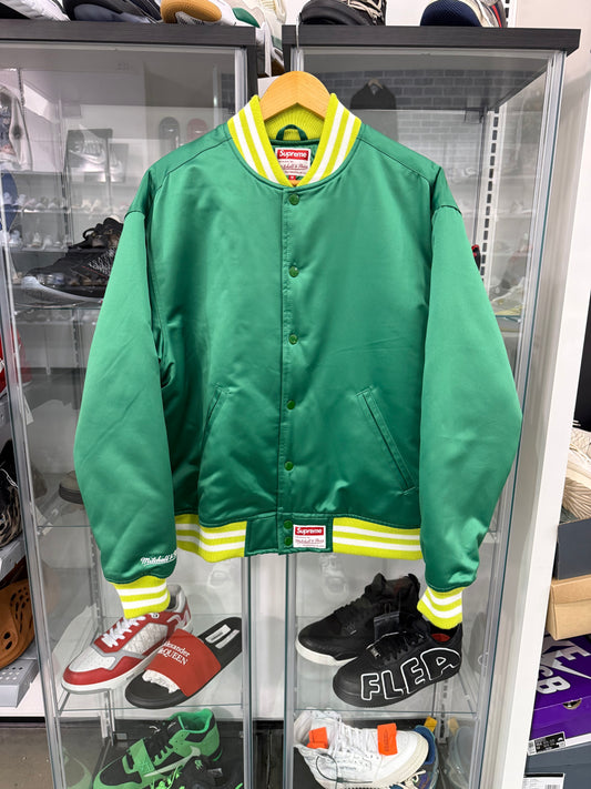 Preowned Supreme Mitchell & Ness Satin Varsity Jacket (FW24) Green