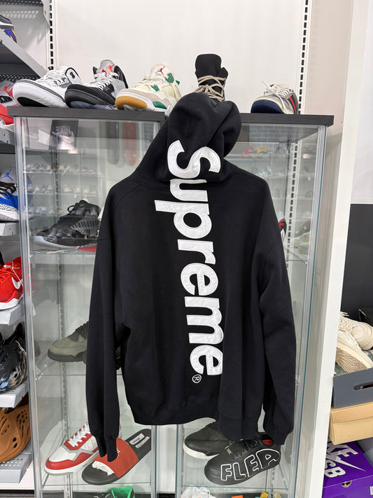 Preowned Supreme Satin Applique Hooded Sweatshirt Black (SS25)