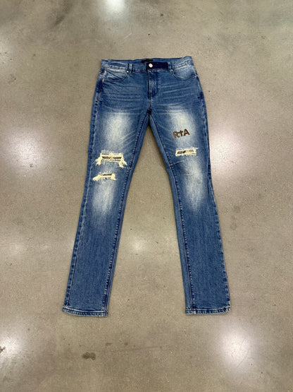 Preowned RTA Embroidered Logo Plain Light Wash Ripped Jeans