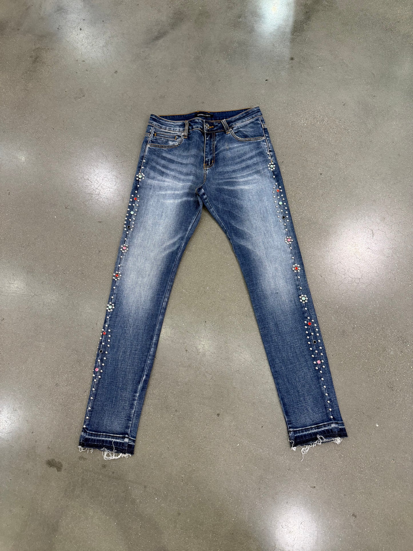 Preowned Embellished Studded Blue Jeans