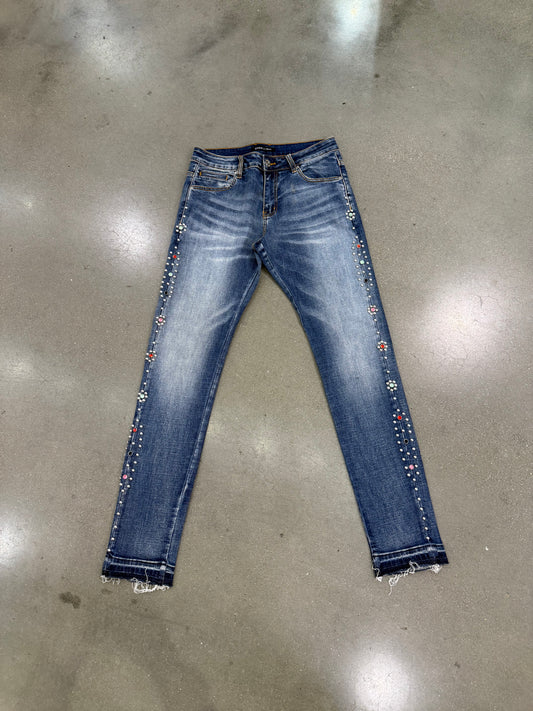 Preowned Embellished Studded Blue Jeans