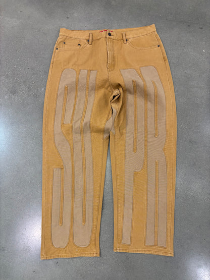 Supreme Inset Spellout Baggy Jeans Brown