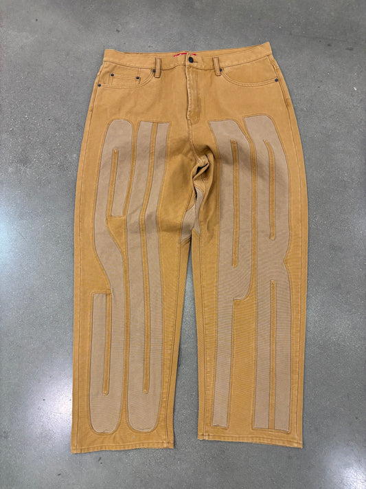 Supreme Inset Spellout Baggy Jeans Brown