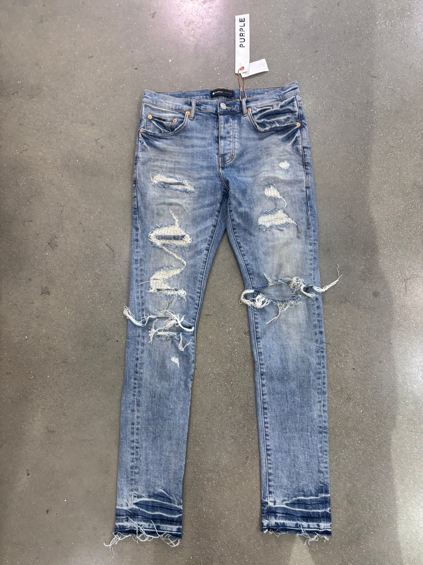Preowned Purple P001 Ripped Patched Jeans Blue