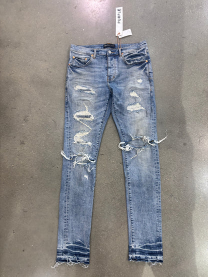 Preowned Purple P001 Ripped Patched Jeans Blue