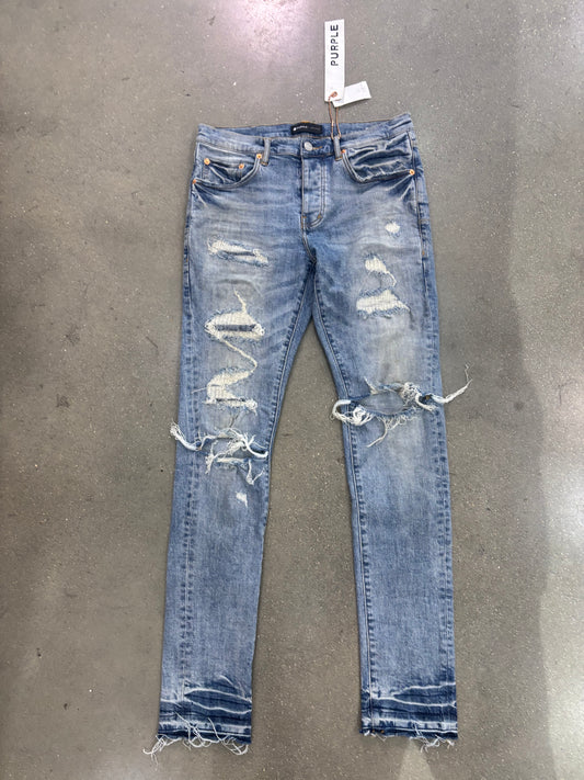 Preowned Purple P001 Ripped Patched Jeans Blue