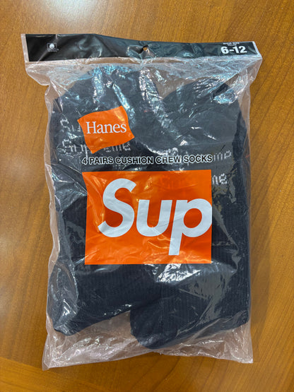 Supreme Hanes Crew Socks (4 Pack) Black