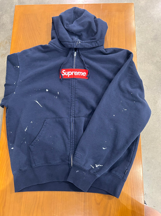 Supreme MM6 Maison Margiela Box Logo Zip Up Hooded Sweatshirt Navy