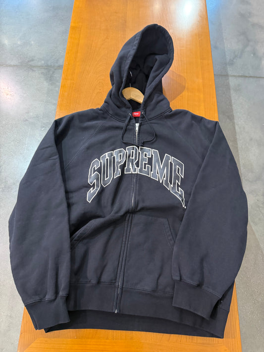 Supreme Cracked Raglan Zip Up Hooded Sweatshirt Black