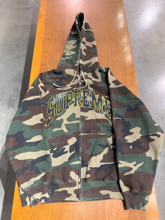 Supreme Cracked Raglan Zip Up Hooded Sweatshirt Woodland Camo