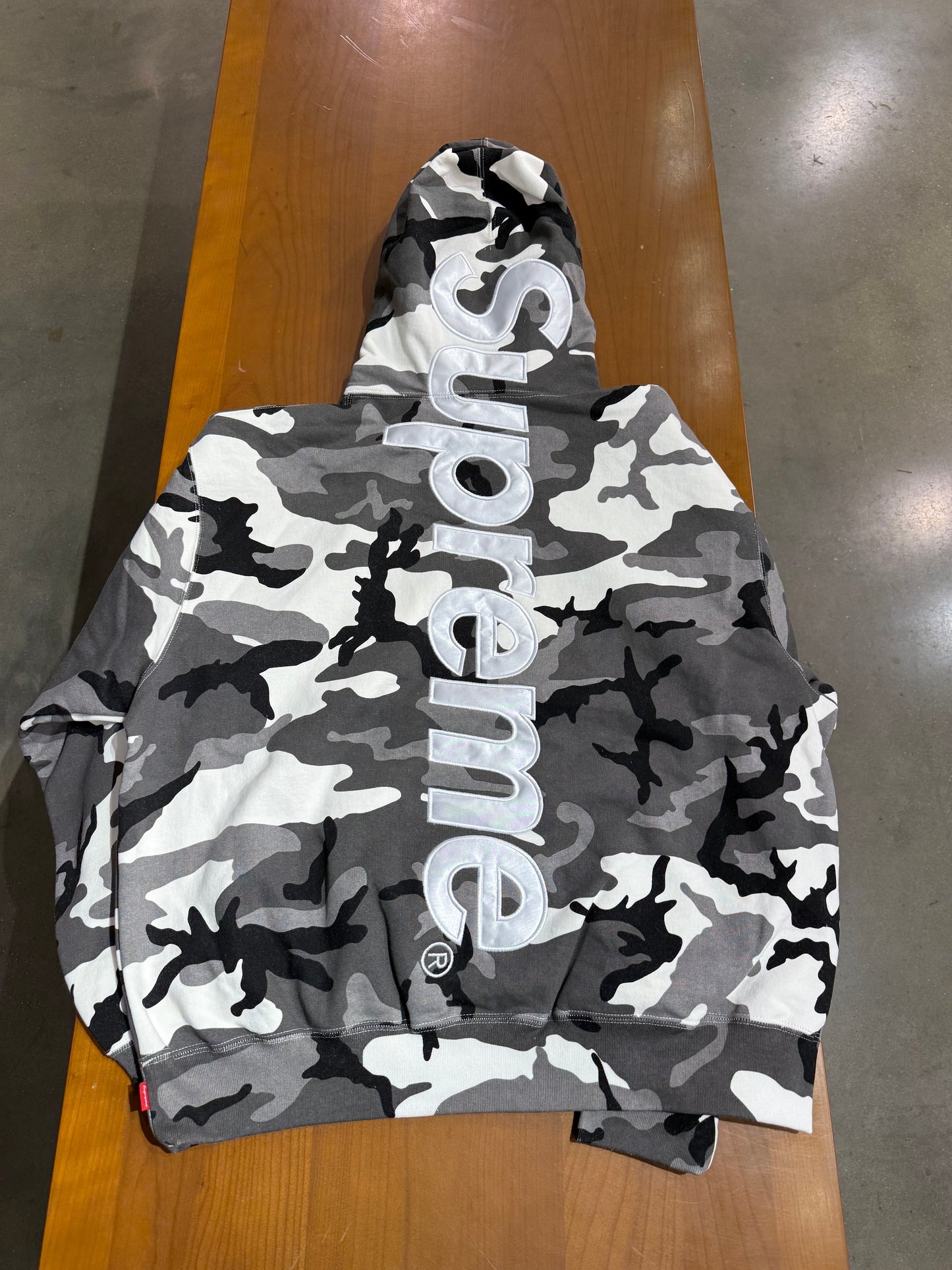Supreme Satin Applique Hooded Sweatshirt Snow Camo