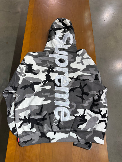 Supreme Satin Applique Hooded Sweatshirt Snow Camo
