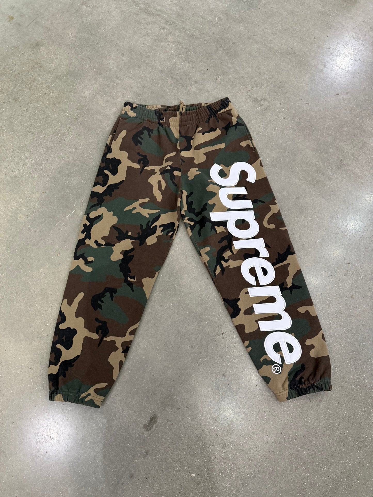 Supreme Satin Applique Sweatpants Woodland Camo