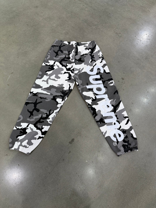 Supreme Satin Applique Sweatpants Snow Camo
