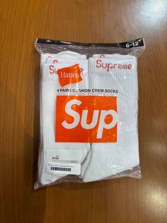 Supreme Hanes Crew Socks (4 Pack) White