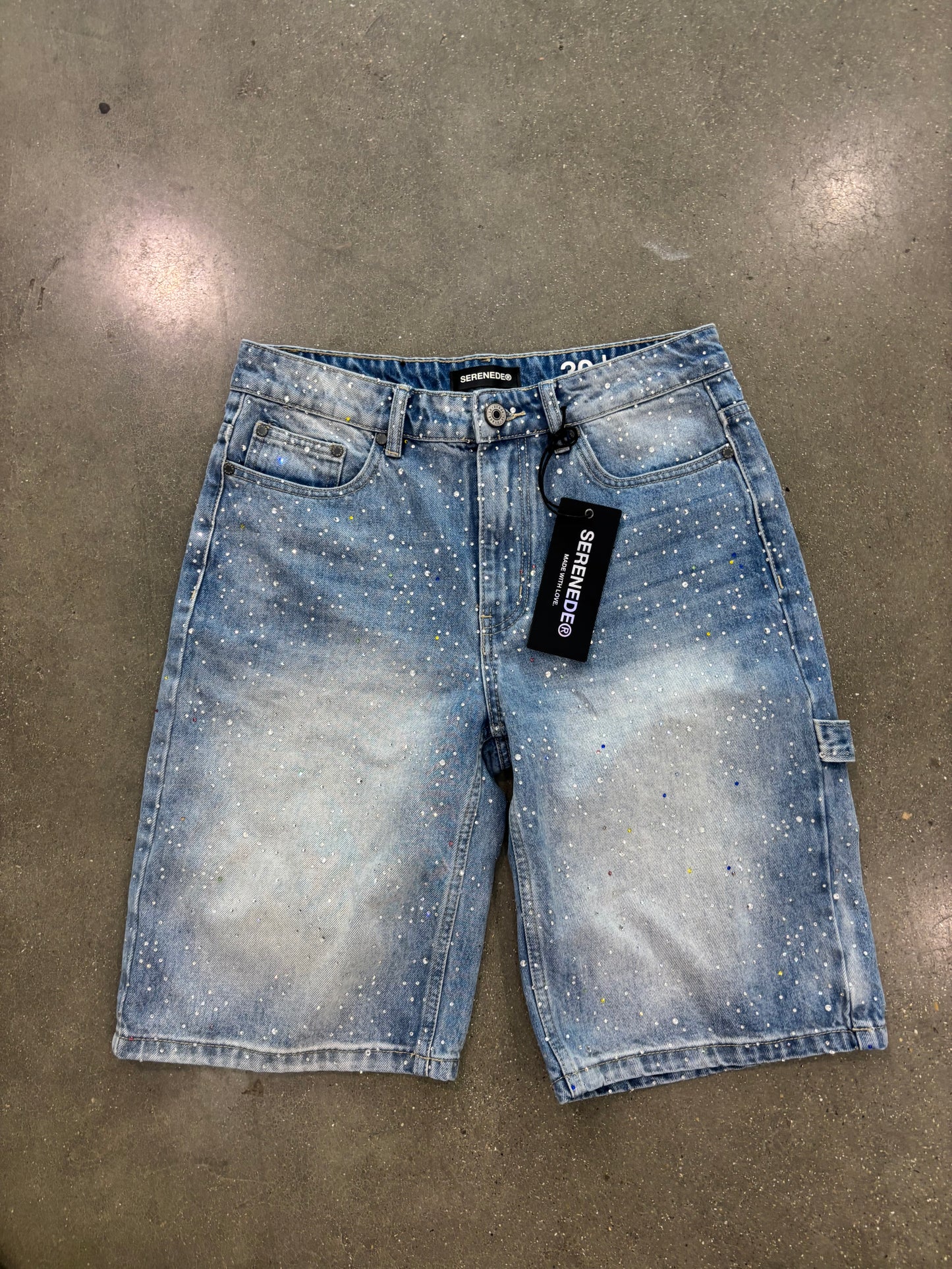 Preowned Serenade Luxury Rhinestone Light Wash Denim Shorts