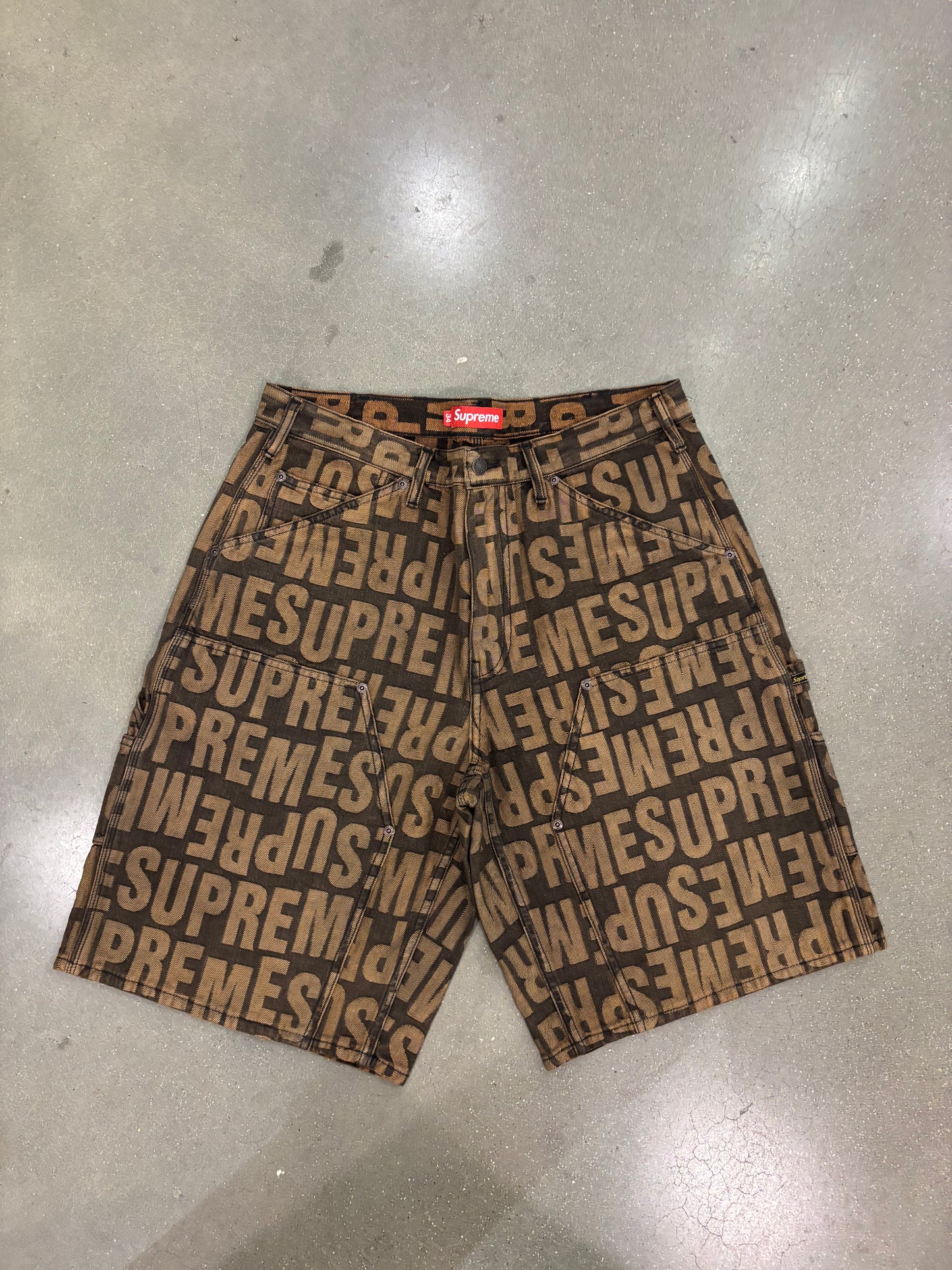 Supreme Repeat Jacquard Double Knee Denim Short Dark Brown