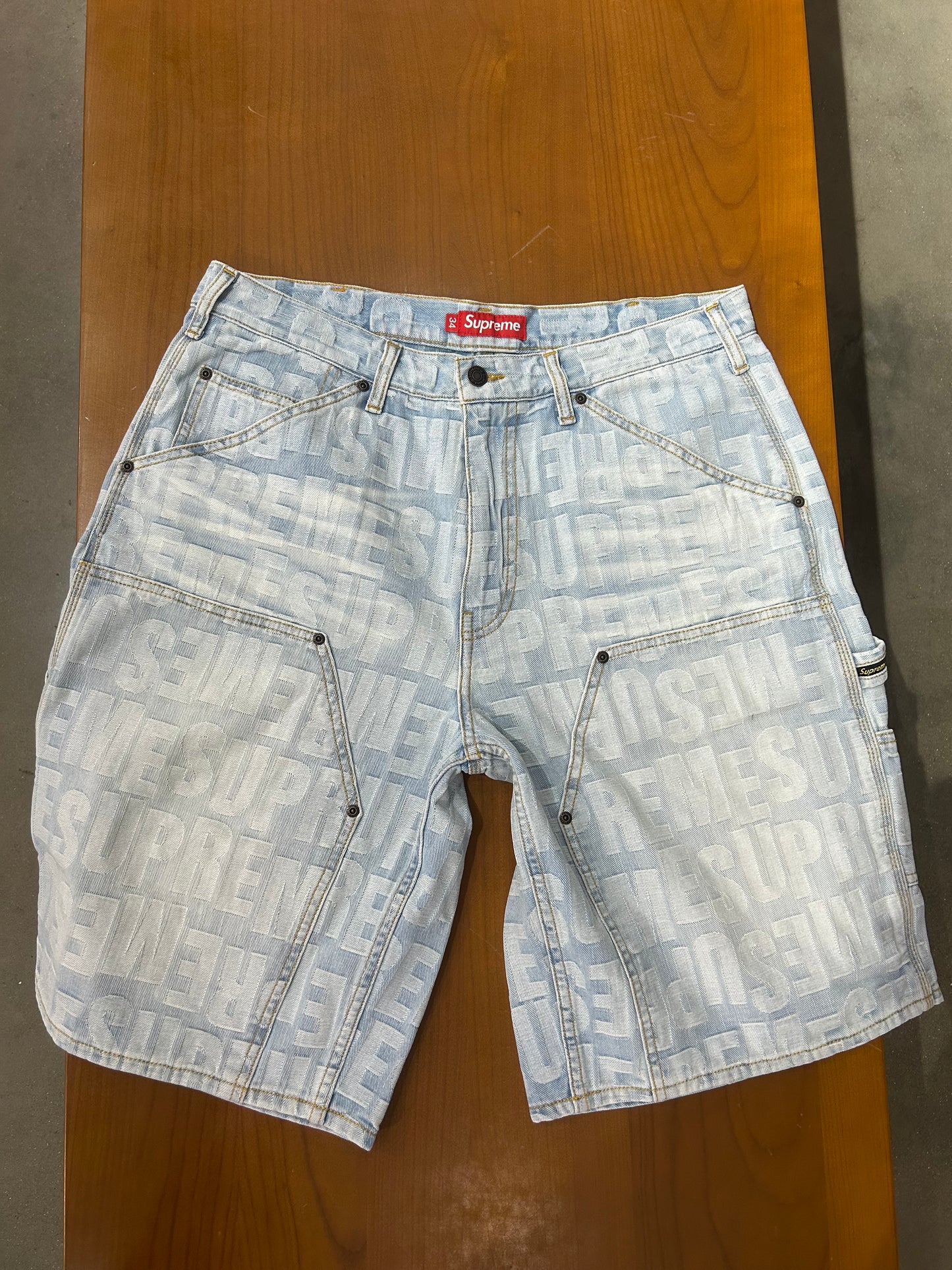 Supreme Repeat Jacquard Double Knee Denim Short Light Washed Indigo