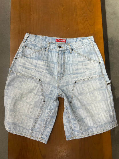 Supreme Repeat Jacquard Double Knee Denim Short Light Washed Indigo