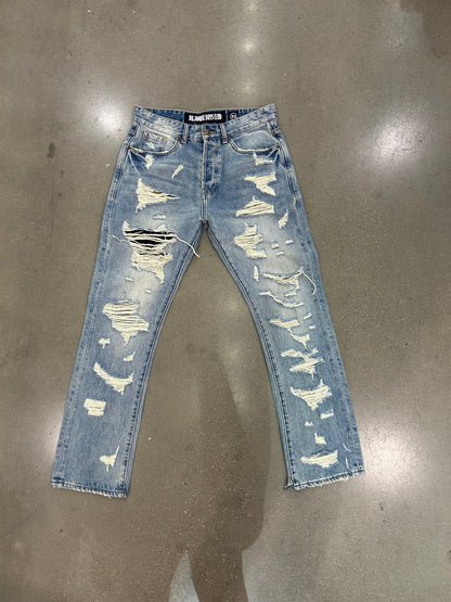 Preowned Billionaire Boys Club Washed Ripped Jeans Blue