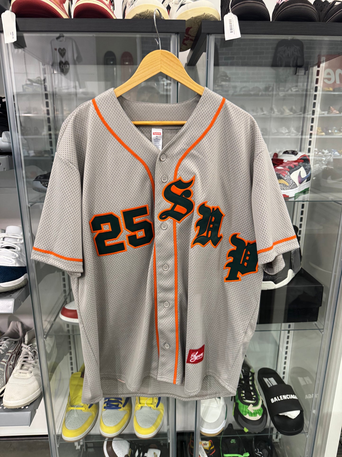 Preowned Supreme Old English Baseball Jersey Grey