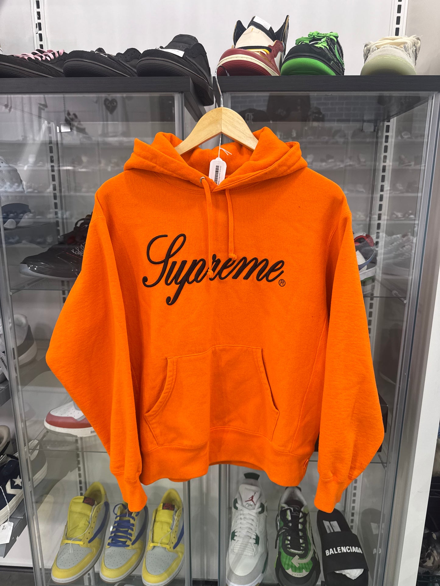 Preowned Supreme Embroidered Script Hoodie Orange