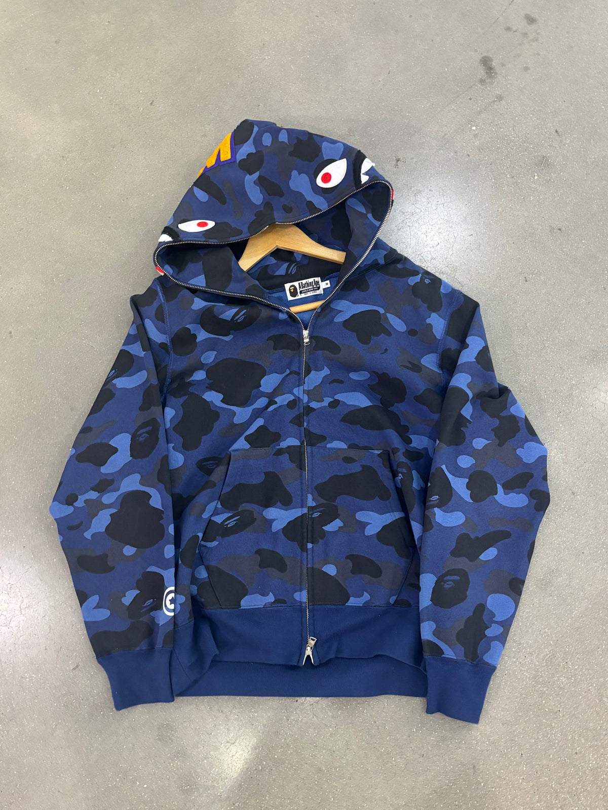 Preowned Bape Color Camo Shark Full Zip Hoodie Blue