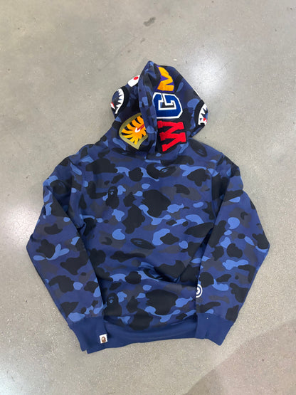 Preowned Bape Color Camo Shark Full Zip Hoodie Blue