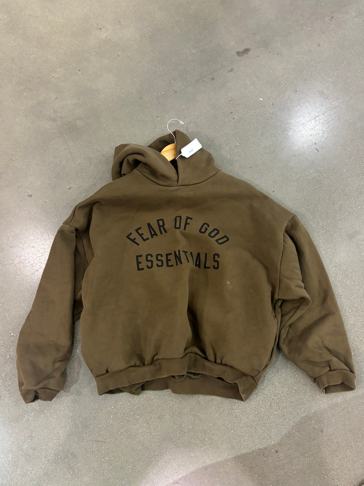 Preowned Fear Of God Essentials Fleece Hoodie Olive