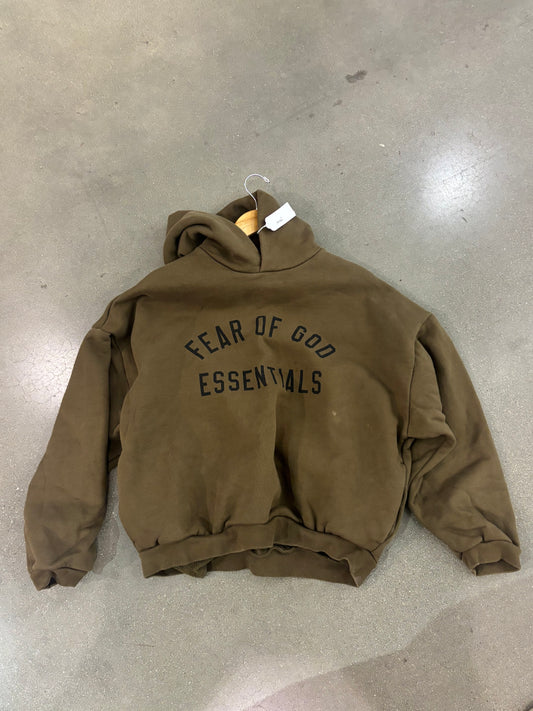 Preowned Fear Of God Essentials Fleece Hoodie Olive